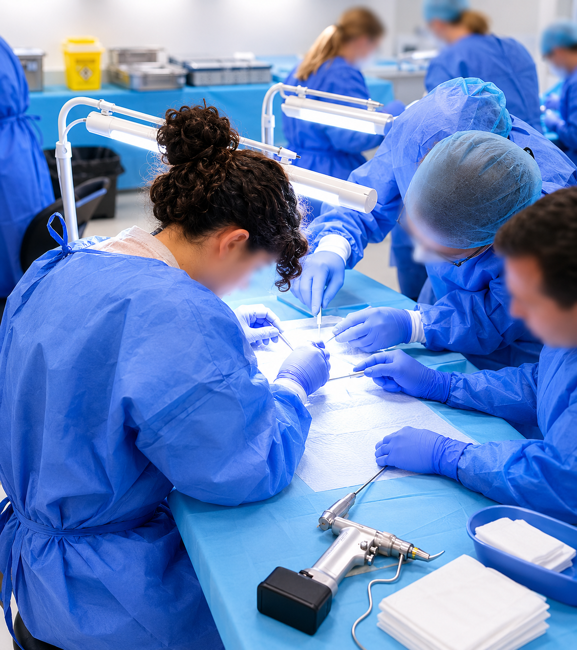 Médicos en formación durante una práctica quirúrgica